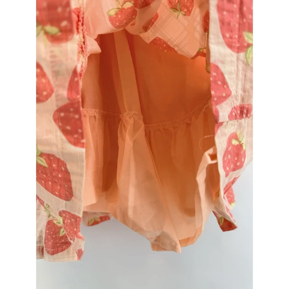 Cynthia Rowley Girls Sun Dress Peach Strawberries Cotton‎ Cottagecore 3T